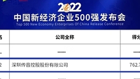 传音控股入选2022中国新经济企业500强